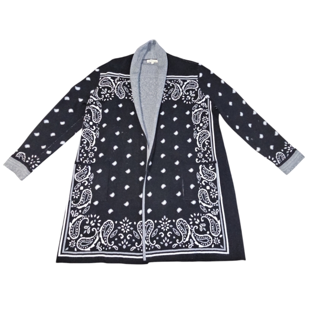 Margeaux & Ellie Black & Gray Paisley Open Front Cardigan XL - Picture 4 of 12